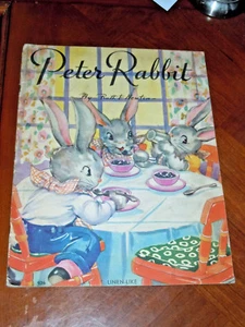 PETER RABBIT by RUTH E NEWTON (WHITMAN 1938) VG-F (5.0) LINEN-LIKE 12" x 9 1/2" - Picture 1 of 6