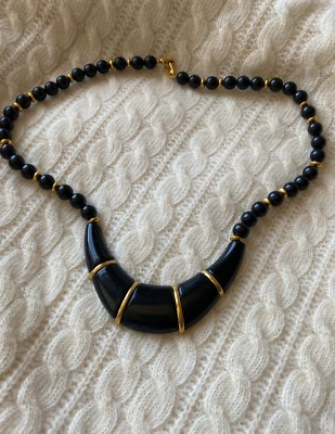 Vintage 80s Beautiful Napier Neckalce Black/Gold - Image 1 of 4