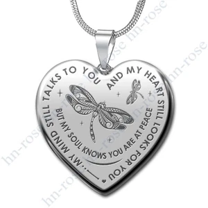 Collana Cuore Inciso My Mind Still Talks To You, Dragonfly regalo per donna mamma - Foto 1 di 8