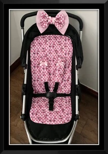 MINNIE MOUSE PUSHCHAIR PRAM LINER DOUBLE PADDED BOW HARNESS COVERS HAND MADE - Picture 1 of 2