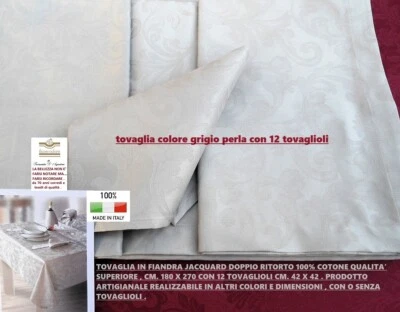 TOVAGLIA FIANDRA JACQUARD DOPPIO RITORTO CM. 180 X 270 CON 12 TOVAGLIOLI , perla - Immagine 1 di 4