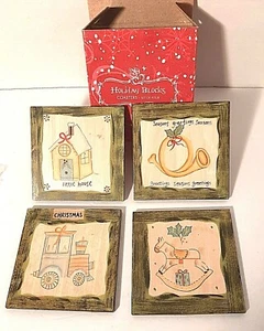 Christmas Coasters Set of 4 Wood - Brand New - Picture 1 of 3