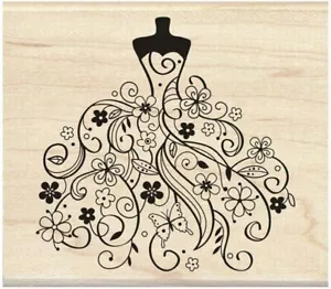 Inkadinkado Wedding Dress Red Rubber Wood Stamp 4.4" x 2" - Picture 1 of 1