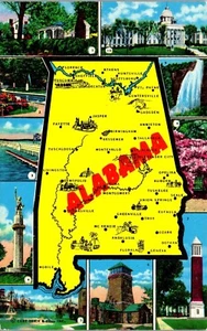 Vintage State Map Points of Interest Postcard Greetings Alabama Al Multi View - Picture 1 of 3