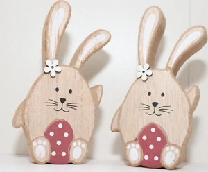 Holzhase 2er Set Dekohase Osterhase aus Holz ca. 13 cm - Bild 1 von 2