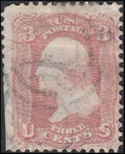 US Stamp #65 - 1861 3¢ George Washington, 1861-62 Series, G/VG, HR Used - Picture 1 of 2