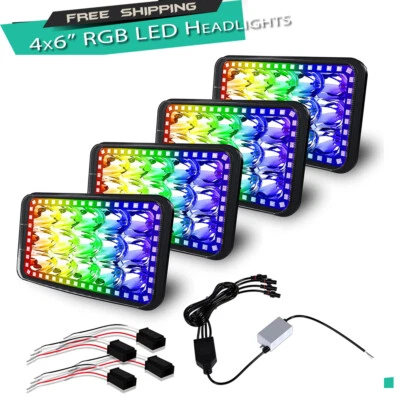 Faro LED RGB cambio de color 4 piezas 4x6" H4651 H4656 para Peterbilt Kenworth Foto 1 de 4