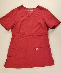 Grey's Anatomy By Barco Red V-Neck Adjustable Short Sleeve Scrub Top Womens Sz S