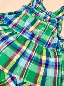 Vintage Oshkosh B’Gosh Plaid Overalls Dress Multi Color Print 9M - Picture 1 of 7