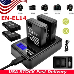 2PCS Battery For Nikon EN-EL14A D3100 D3200 D3300 D3400 D5300+ Dual Charger - Picture 1 of 7