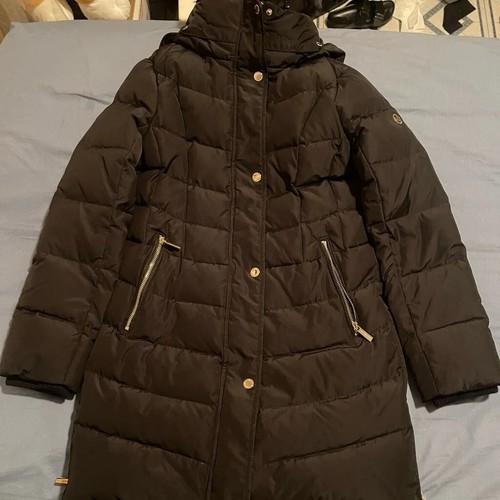 Michael Kors Cappotto laterale cerniera da donna nero con cappuccio nascosto