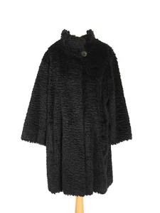 Peter Hahn 100% Piel MOHAIR EFECTO ASTRAKHAN Negro Cocoon Abrigo Grande L XL 14 - Imagen 1 de 12