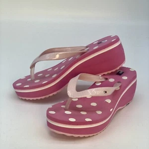 Tommy Hilfiger Women’s Thong Sandals Slides 6 Med Pink White Polka Dots - Picture 1 of 8
