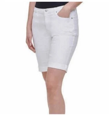 DKNY Womens Size 10 White Denim Bermuda Shorts 9” Inseam Summer Picnic Vacation  - Image 1 of 4
