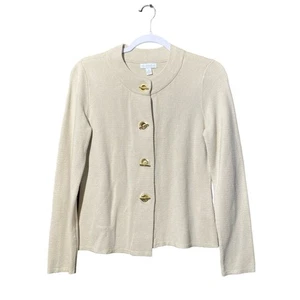 Charter Club Cream Cardigan W/ Gold Hook & Eye Button Closure Women's Size M - Picture 1 of 12