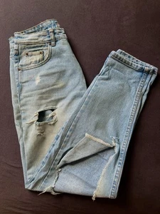 Damen Denim Co. Jeans Hellblau Mom Fit, Straight Leg – Used Look - Bild 1 von 4