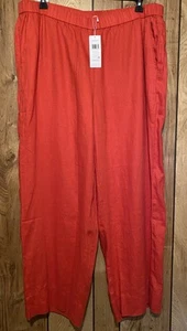 NWT EILEEN FISHER 1X Organic Linen Elastic Waist Wide Leg Pants Flame Orange - Picture 1 of 4