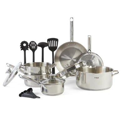 GROUPE SEB USA T-Fal Cook & Strain Stainless Steel Cookware Set, 14 Piece Set