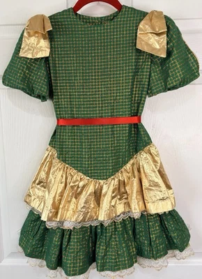 Vestido de fiesta vintage años 80 para niñas hecho a mano con volantes dorados cojos talla 8 Foto 1 de 4
