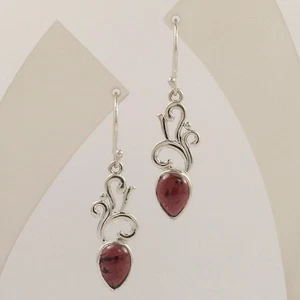Pendientes colgantes de granate de plata 925 hechos a mano con piedras preciosas boho regalo para ella - Imagen 1 de 10