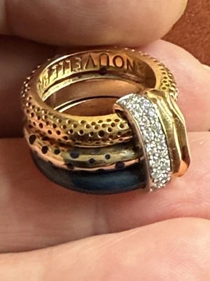 18ct Solid Gold La Nouvelle Bague Yellow & White Enamel Diamond Ring Band 17.8gr - image 1 of 4