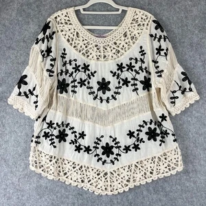 Anthropologie Oliver by Escio Top Womens XL Floral Crochet Embroidery Boho Gypsy - Picture 1 of 15