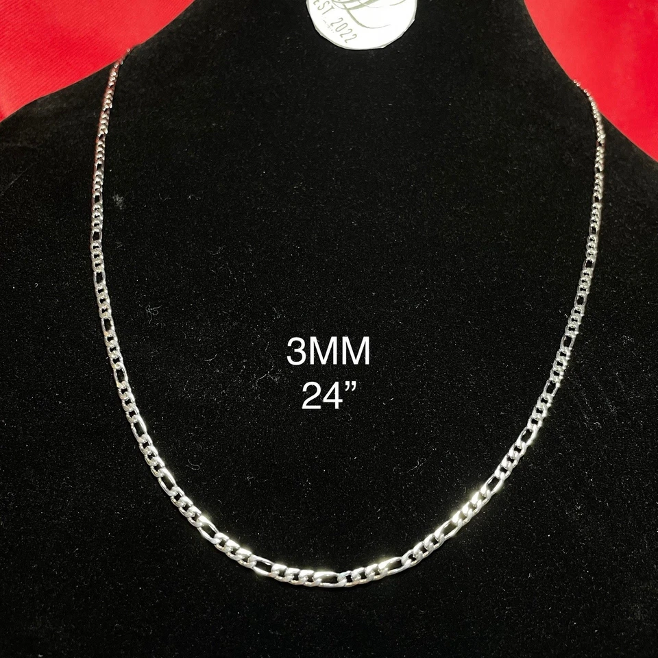 14K White Gold Filled Figaro Chain Necklace 3MM 24 Inch Women’s Mens - Image 1 of 4