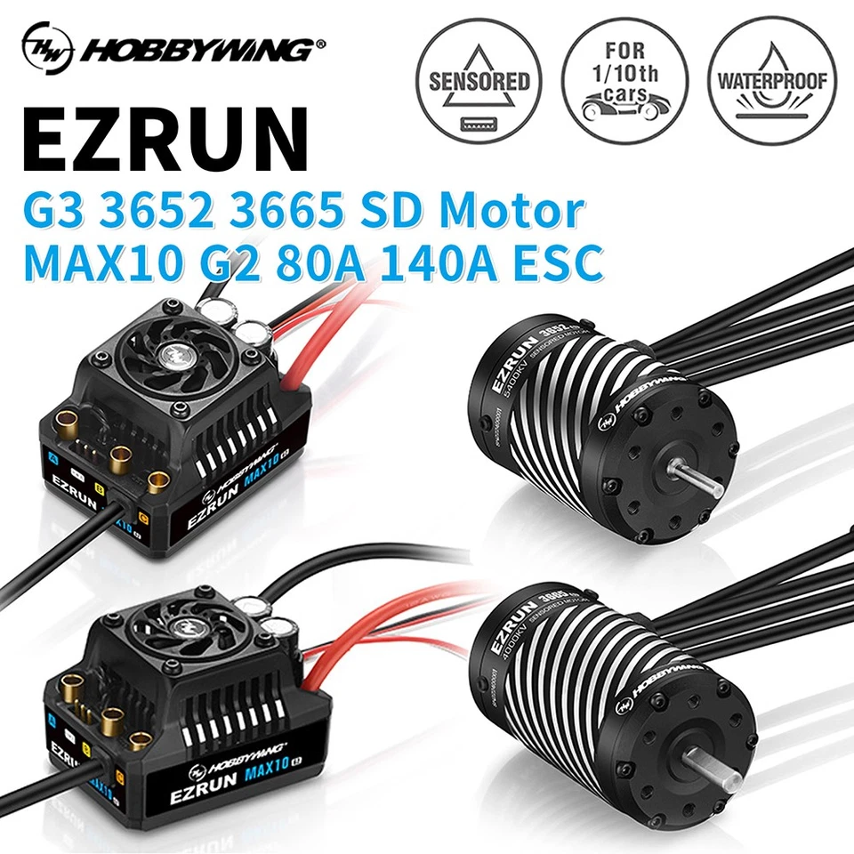 HobbyWing Brushless Motor and ESC MAX10 G2 80A 140A 3652 3665 G3 For 1/10 RC Car - Image 1 of 4