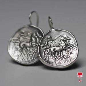 Solid Sterling Silver from Original -  Apollo Greek Coin Earrings  - Picture 1 of 8