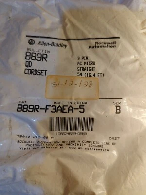 NEW Allen Bradley 889R-F3AEA-5 cord 3 pin AC micro straight 5M cordset 5 meter - Image 1 of 3