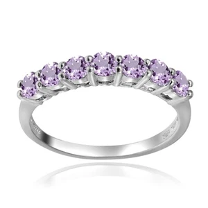 Sterling Silver Amethyst 3mm Thin Half Eternity Band Ring, Size 7 - Picture 1 of 3