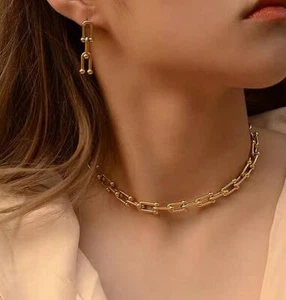 Women Gold Plated Stainless Steel Necklace / Bracelet/ Earring U Type Ornament - Picture 1 of 14