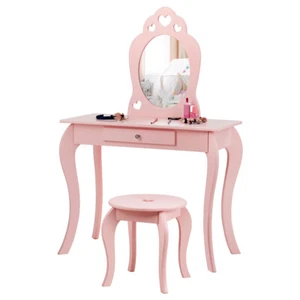 Kids Vanity Set Princess Makeup Dressing Play Table Set W/Mirror for Girls Pink - Picture 1 of 12