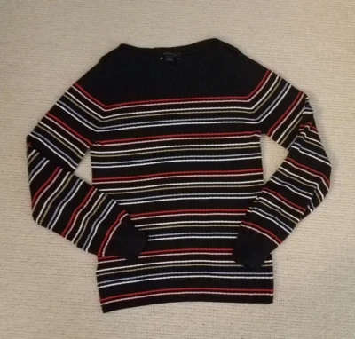 Suéter Acanalado Ann Taylor Negro Rayas - Grande L - Nuevo sin Etiquetas Foto 1 de 4