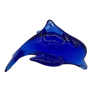 Cobalt Blue Glass Dolphin Porpoise Figurine Paperweight 4 Inches Long Decorative - Picture 1 of 6