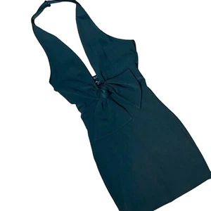 BEBE ☆ Front Bow Fitted Halter Dress ☆ Black ☆ Size XX-Small ☆ NWT $119.00 - Picture 1 of 5