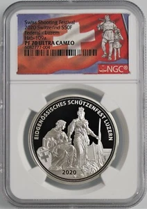 2020 Switzerland Swiss Shooting Festival Silver 50F Hab-109a NGC PF70 UCAM - Picture 1 of 2