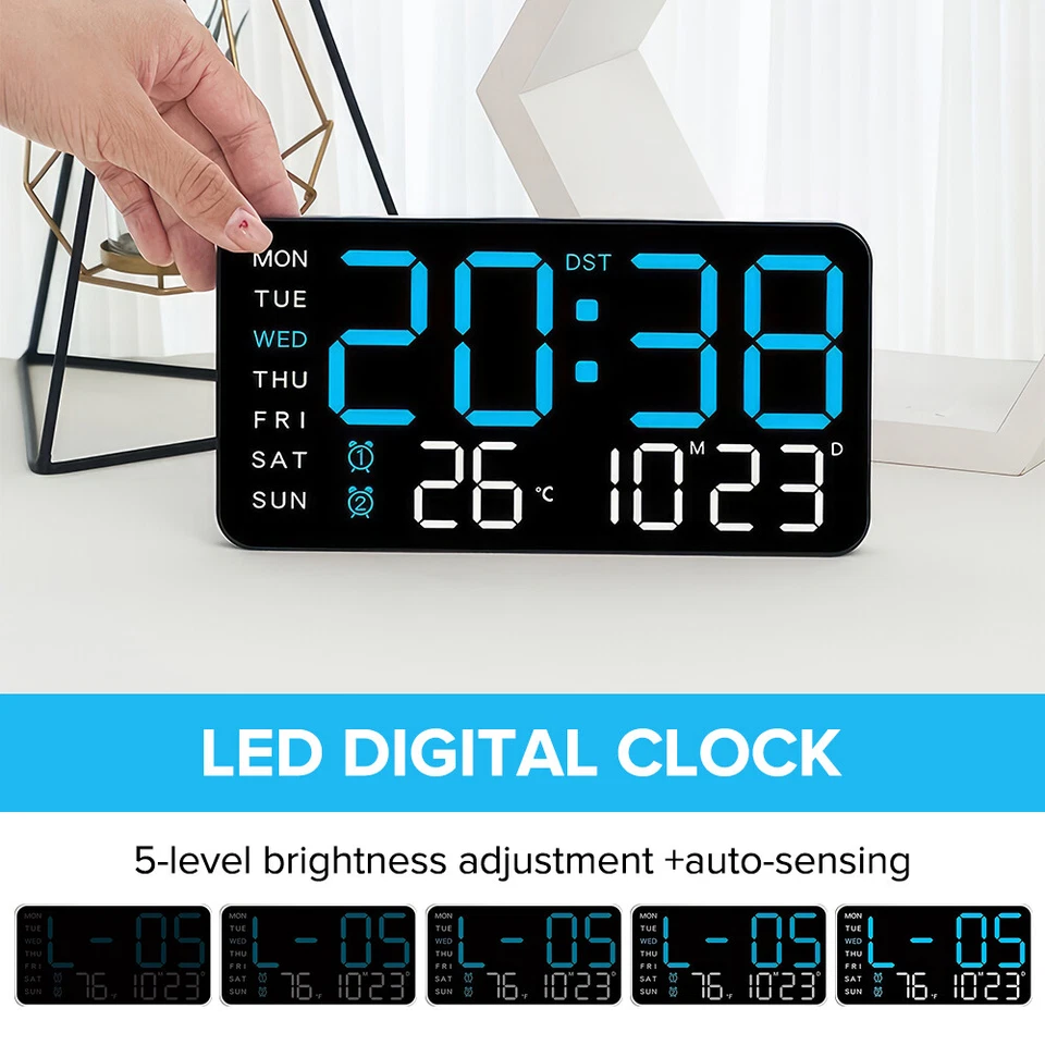 Modern Digital Wall Desk Clock with Large LED Display, Calendar, and Temperature - Image 1 of 4