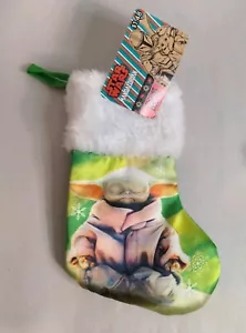 Star Wars Grogu Yoda Christmas Stocking Green Silk White Fur Cuff NWT - Picture 1 of 4