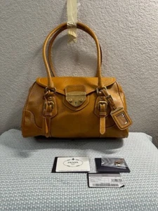 PRADA DARK YELLOW TEXTURED LEATHER HANDBAG NWT - Picture 1 of 6