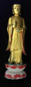 Vintage Wooden Chinese Hand Carved Gilt Buddha with Ball 38cm - Picture 1 of 8