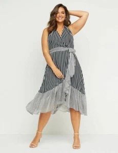 Vestido Lane Bryant a Rayas con Volantes Chifón Midi Imitación Envolvente 28 - Imagen 1 de 4