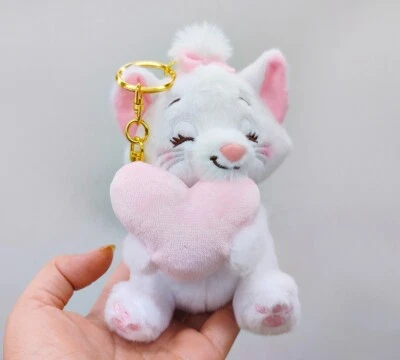 Disney Store Keychain Aristocats Marie Fluffy Plush Toy Smile Hugging Heart new - Image 1 of 4