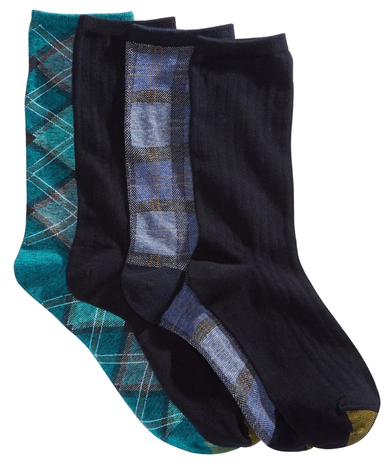 Paquete de 4 pares informales de tartán a cuadros talla MD ESF17225 con puntera dorada para mujer Foto 1 de 2