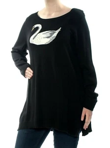 Womens sz 2X Charter Club Black Sequin Embellished Swan Sweater Nwts 819-er-bb21 - Picture 1 of 2