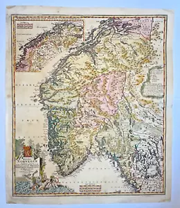 NORWAY 1720 JB HOMANN GRANDE BONITO MAPA GRABADO ANTIGUO SIGLO 18 - Imagen 1 de 16