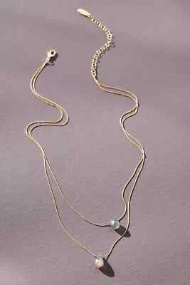 Anthropologie Serefina Layered Necklace Blue Gray Faceted Stones 14k Gold Plate - Image 1 of 3