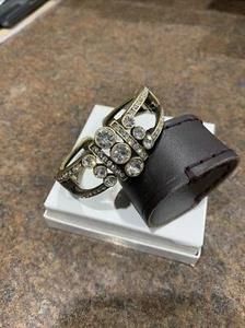 Heidi Daus Art Deco White Crystal Hinged Cuff Bracelet - Picture 1 of 9