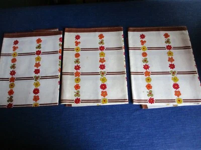 Lot de 3 torchons imprimés en coton neuf marron fleurs CLB  vintage - Photo 1/4