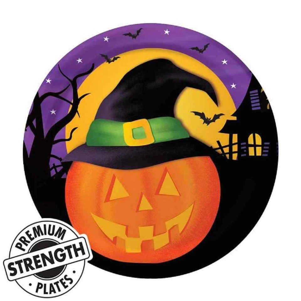 Pumpkin Haunts Witch Bat Haunted House Halloween Party 7" Paper Dessert Plates - Image 1 of 1